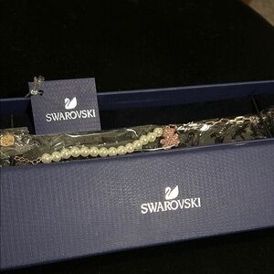 Swarovski Pearl & Pink Teddy Bear Bracelet, Rose Gold-tone Plated 5669169 NWT